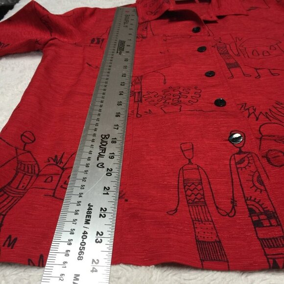 Chico's Design Womens Button-Down Silk Linen Long Sleeve Shirt Blouse Size 8 Red - Picture 8 of 8